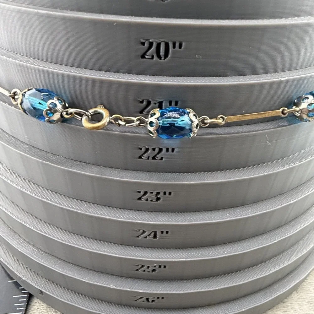 Vintage Statement Necklace Silver‎ Tone Blue Rhinestone 22
